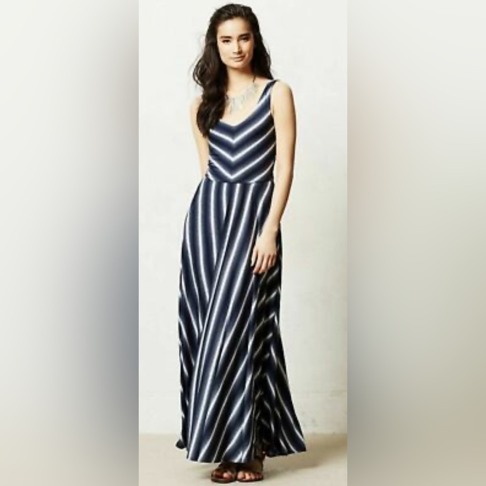 Puella Anthropologie Blue and White Striped Maxi Sundress